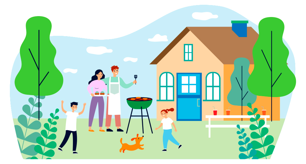 family grilling cartoon