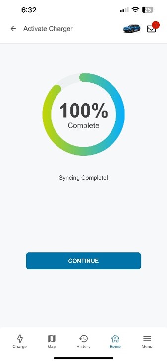 EVolution app screenshot that shows the syncing percentage