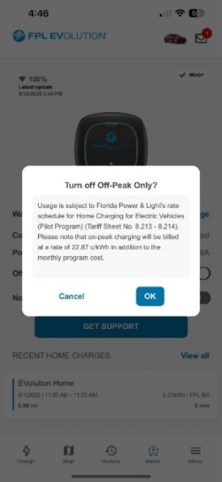 FPL EVolution app managing my charging screenshot