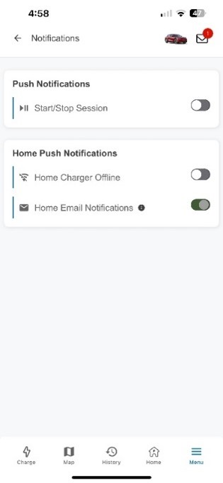 EVolution app screenshot that shows notifications page