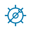 Blue outline icons of a house with a round tool