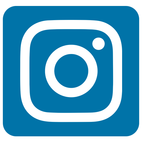 white Instagram logo on a blue background
