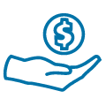 blue outlined icon of a home with two empty bubbles and one with a dollar sign
