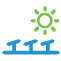 A sun and solar panel outline icon