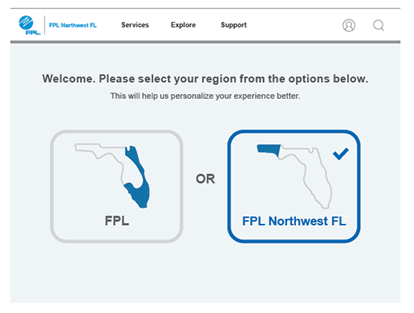 example region selector for FPL and FPL Northwest FL