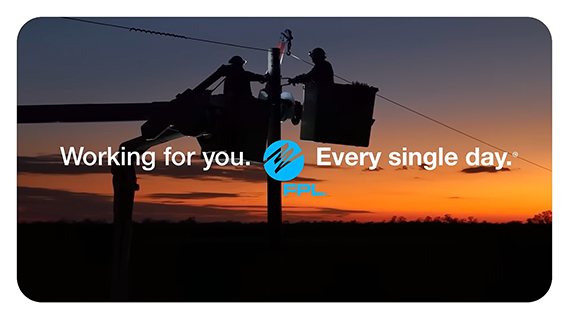 FPL linemen working during sunset