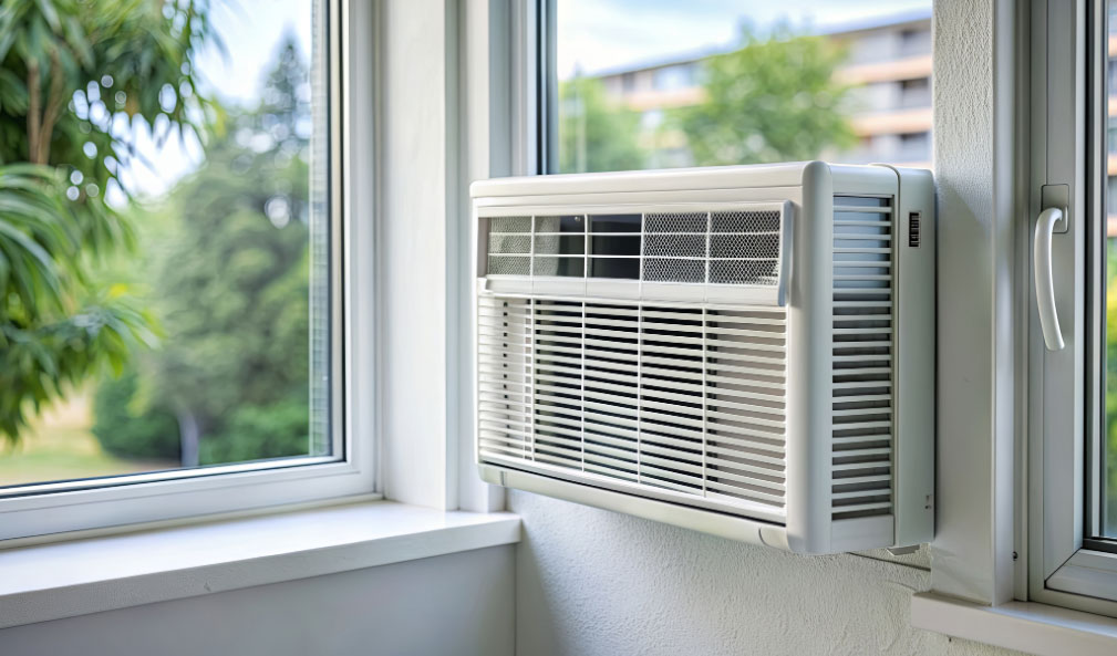 AC by a window on a sunny day