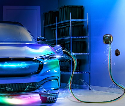 a car in a garage connected to an fpl home evolution charger