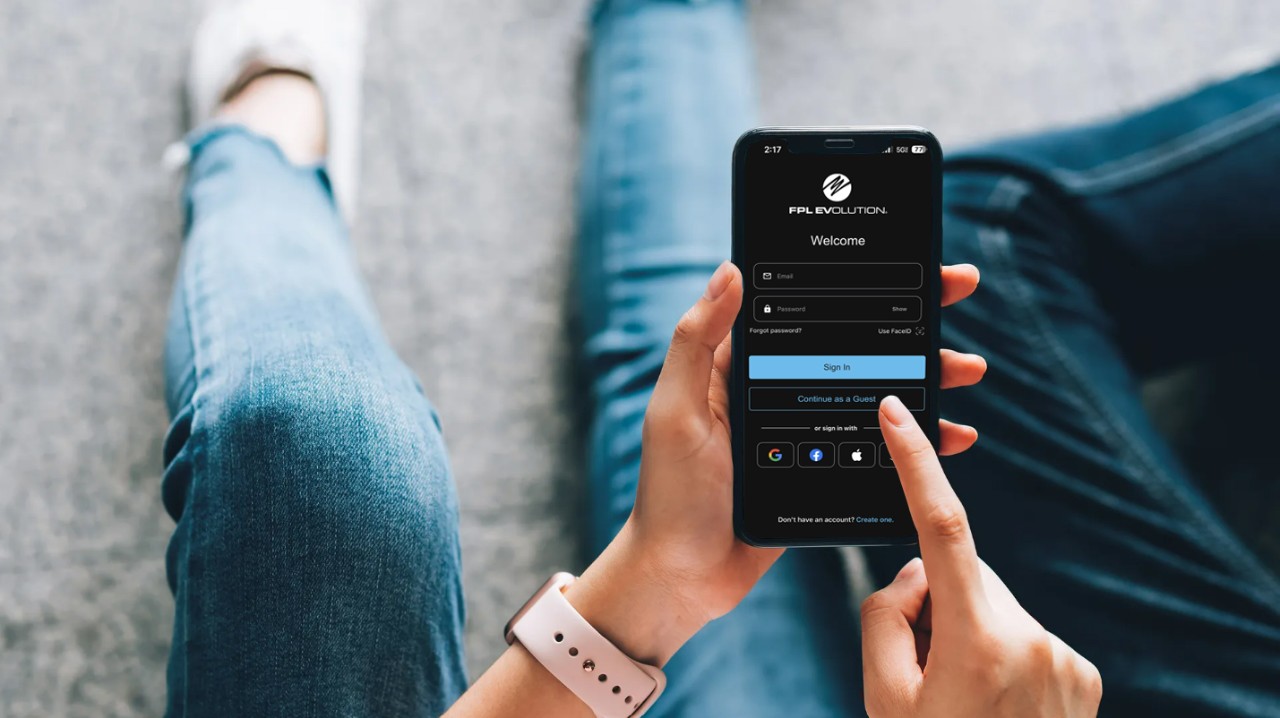 FPL EVolution app login screen on a smartphone