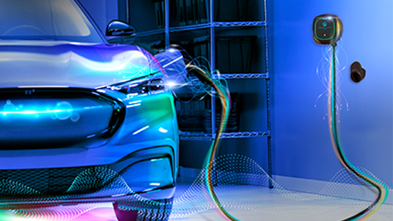 a car in a garage connected to an fpl home evolution charger