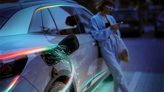 an electric vehicle charging with electric accent lines