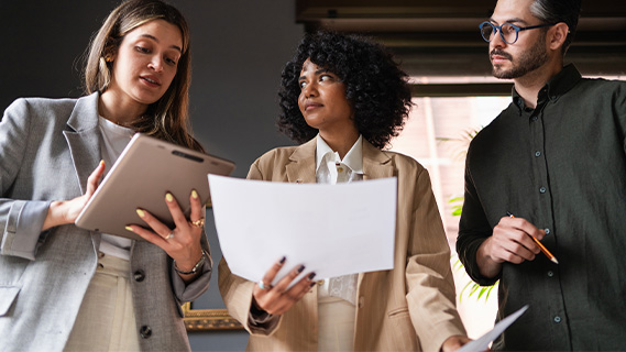 a group of people having a discussion 