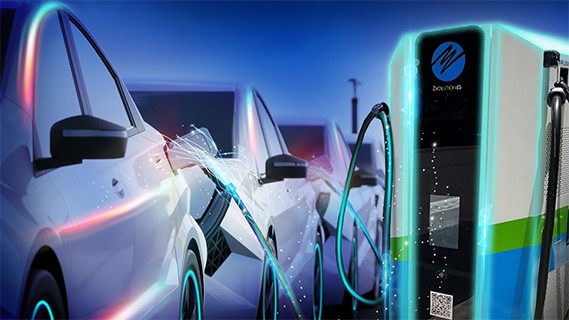 a row of electric vehicles connected to an fpl evolution charger