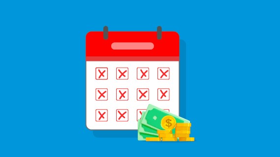 a calendar with dates crossed out and a small stack of money