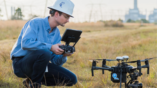 Employee using a drone