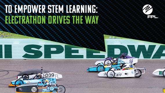 page cover of electathon information PDF with racers on the track