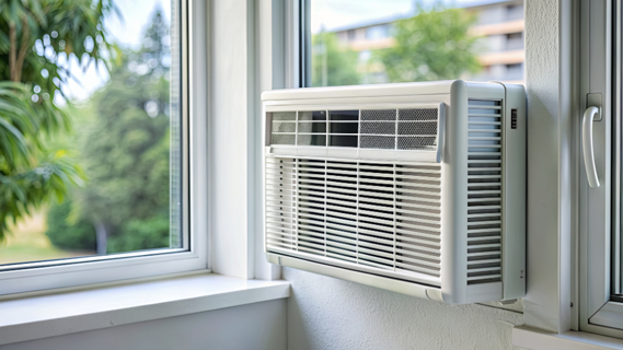 AC by a window on a sunny day