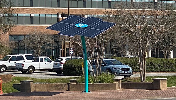 FPL solar tree in front of the Pensacola City Hall