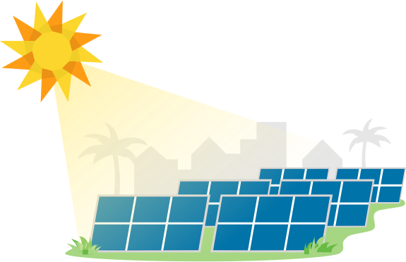 graphic of sun hitting solar panels