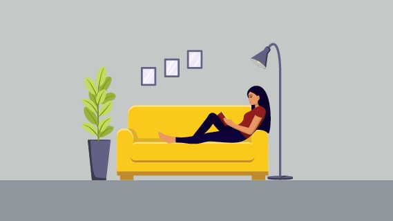 graphic of a woman sitting on a yellow couch