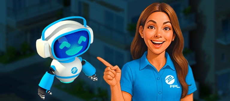 maria and saver robot in front of blue background