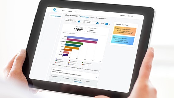 tablet screen showing energy manager tool