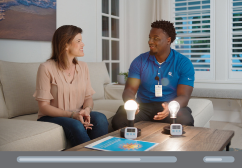 fpl specialist and woman talking on couch